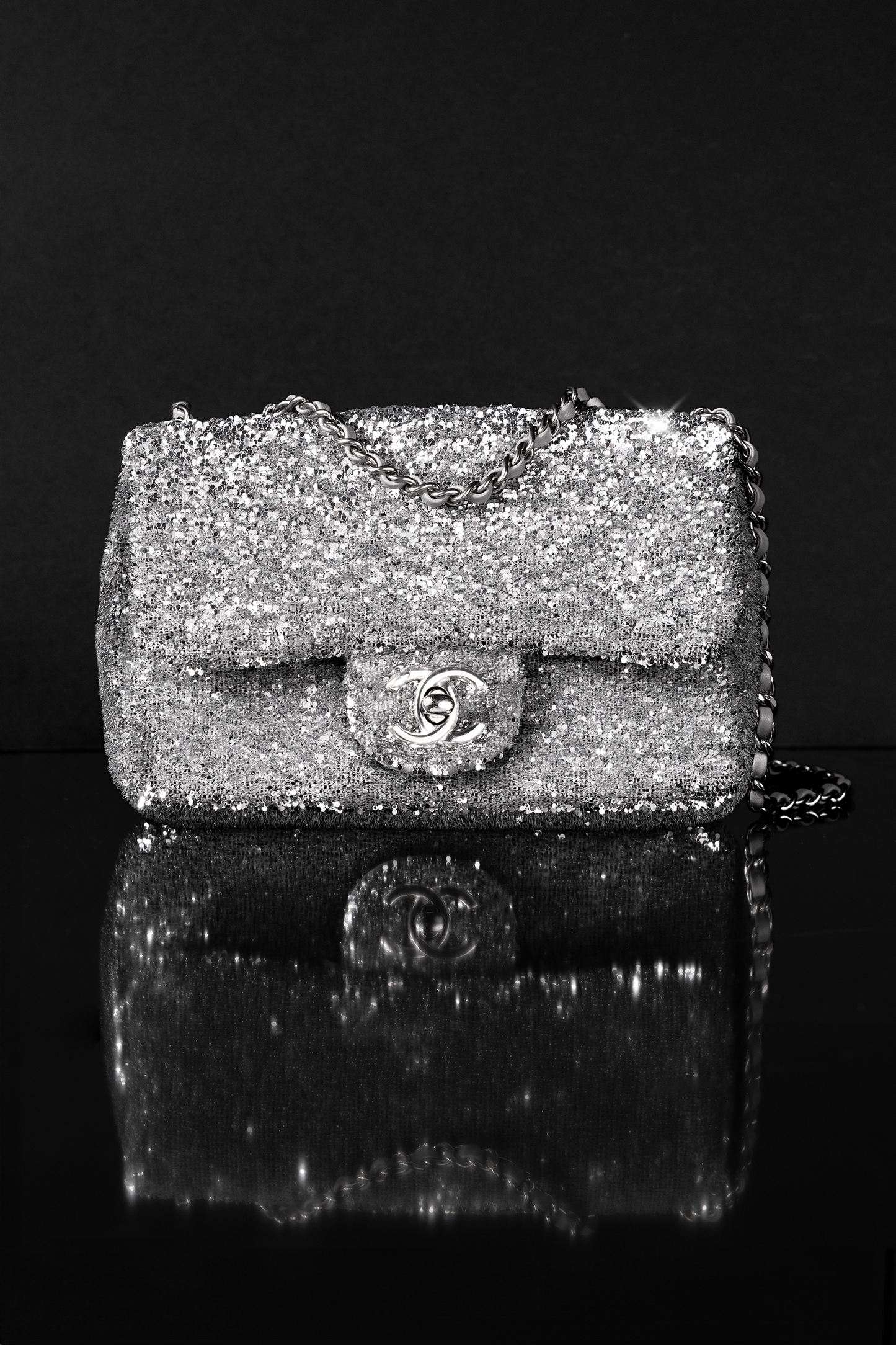 Chanel Mini Sequin Flap Bag in Silver