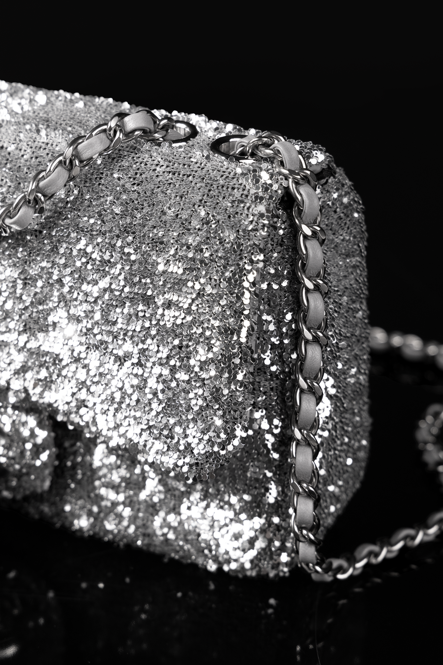 Chanel Mini Sequin Flap Bag in Silver