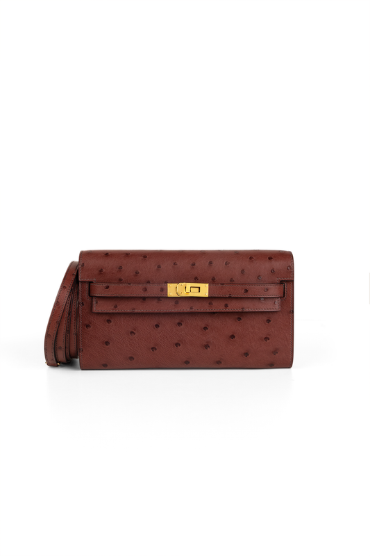 Hermès Kelly Wallet To Go Ostrich in Rouge H GHW