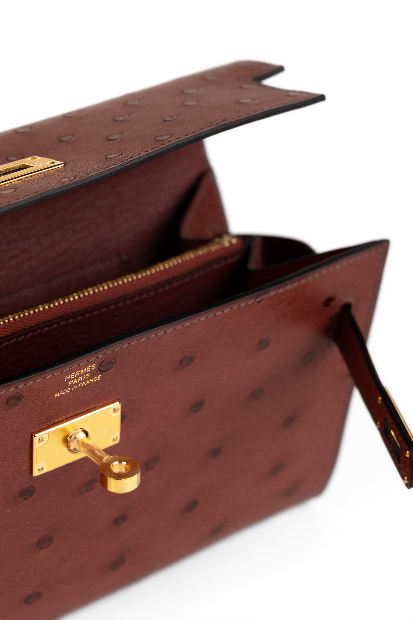 Hermès Kelly Wallet To Go Ostrich in Rouge H GHW