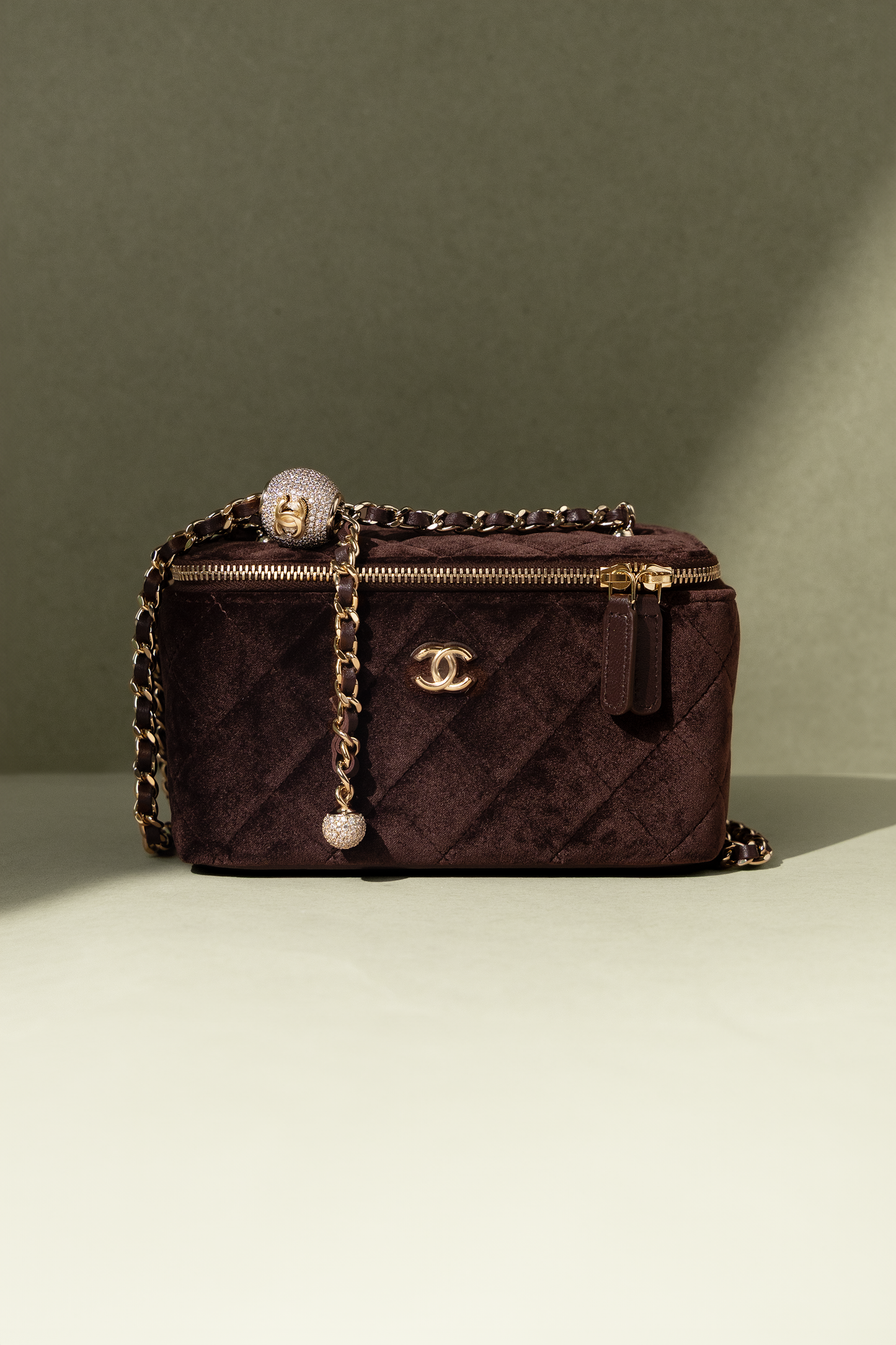 Chanel Suede Vanity with Adjustable Chain in Brown
