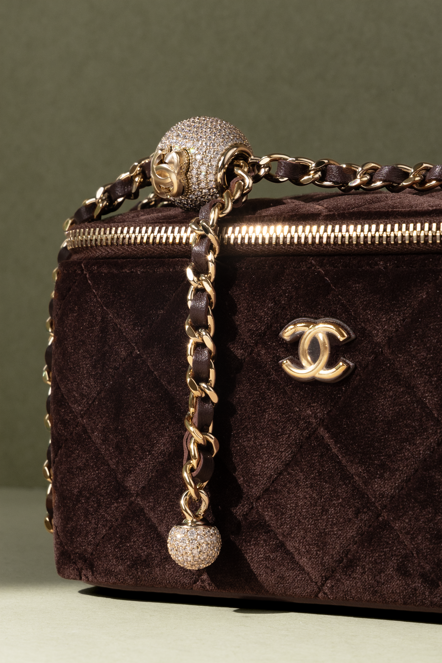 Chanel Suede Vanity with Adjustable Chain in Brown