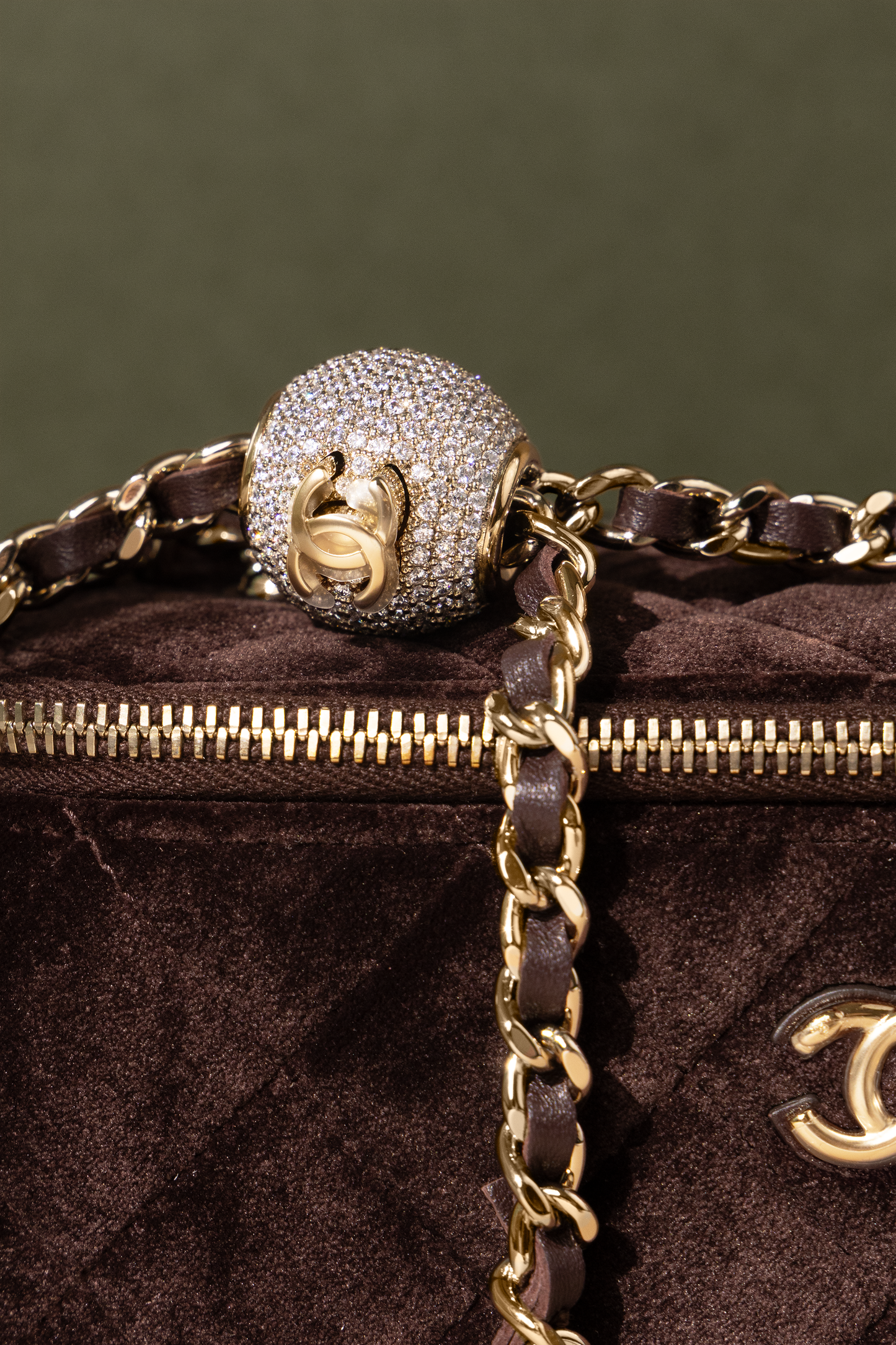 Chanel Suede Vanity with Adjustable Chain in Brown