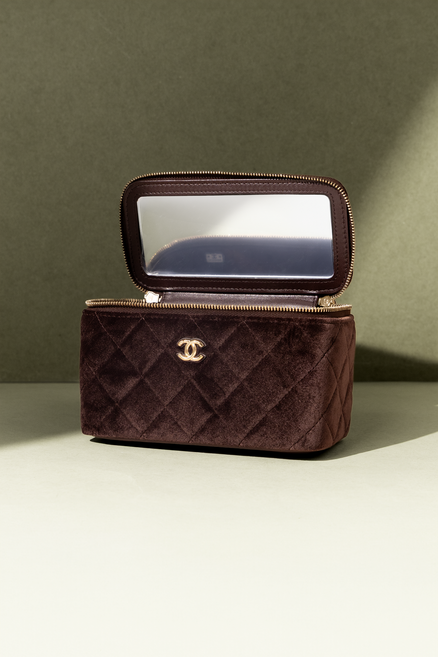 Chanel Suede Vanity with Adjustable Chain in Brown