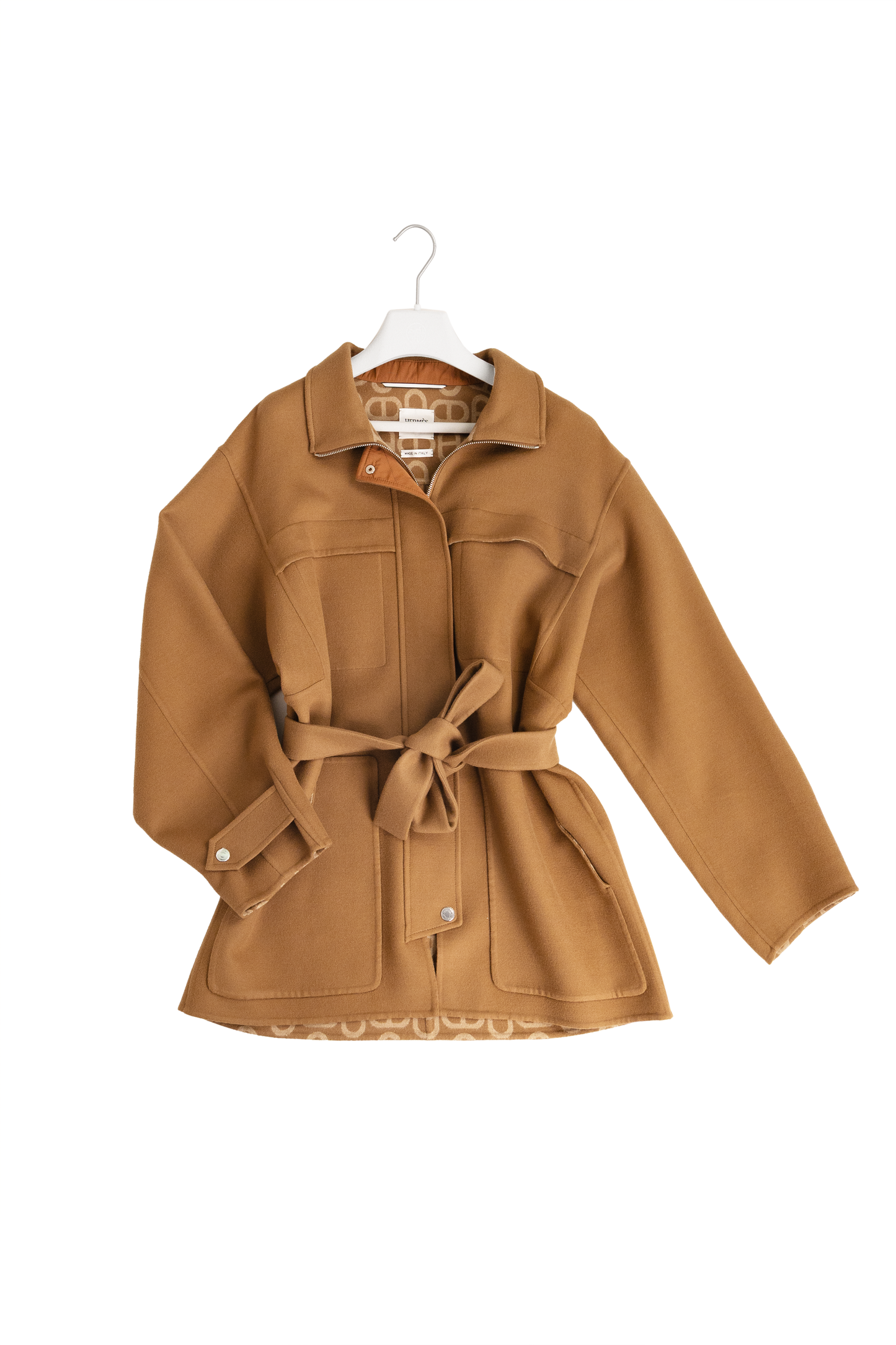 Hermès Short Parka Coat in Double-Sided Wool with "Chaine d'Ancre" Motif in Brun Mahogany