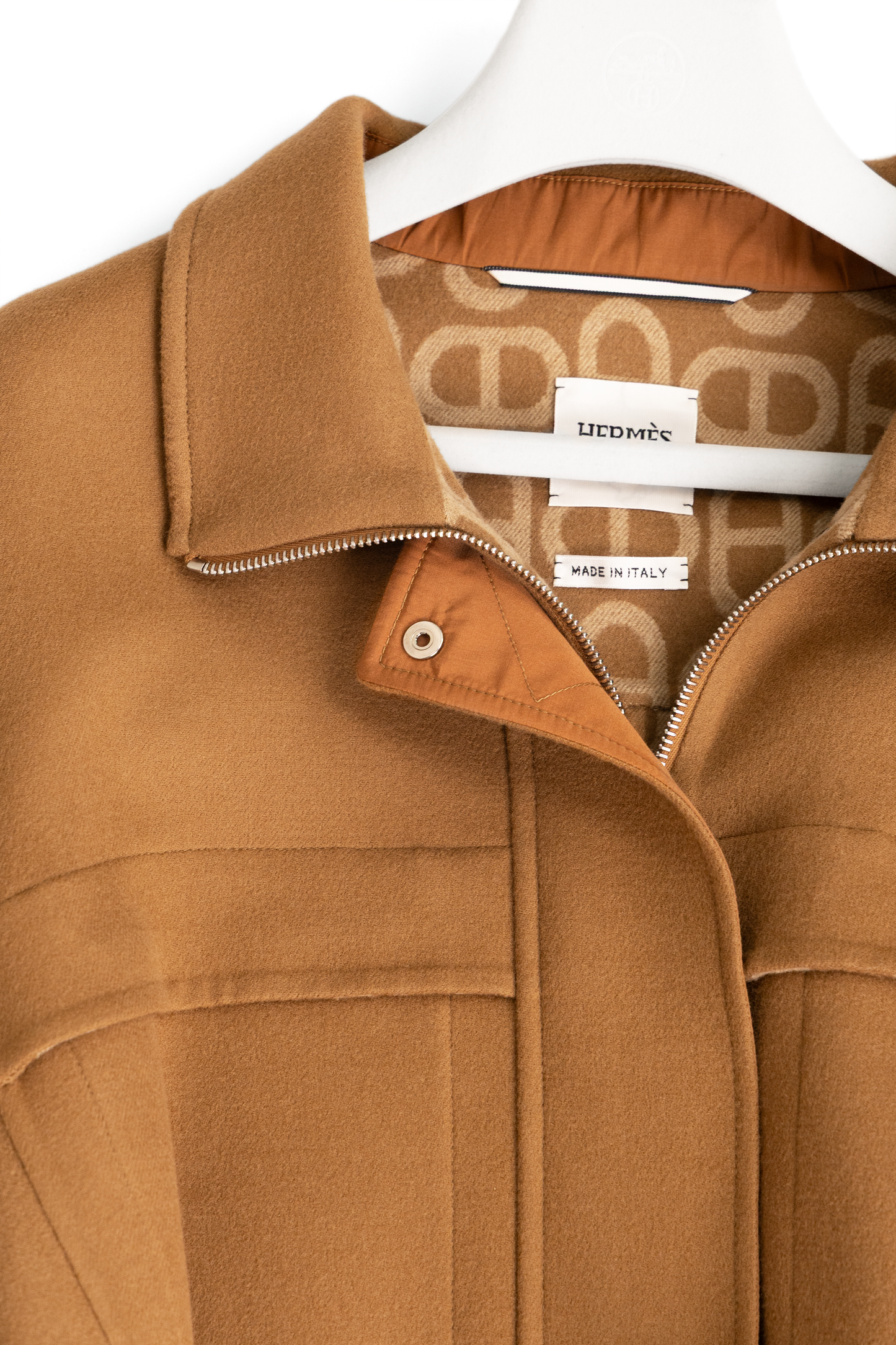 Hermès Short Parka Coat in Double-Sided Wool with "Chaine d'Ancre" Motif in Brun Mahogany