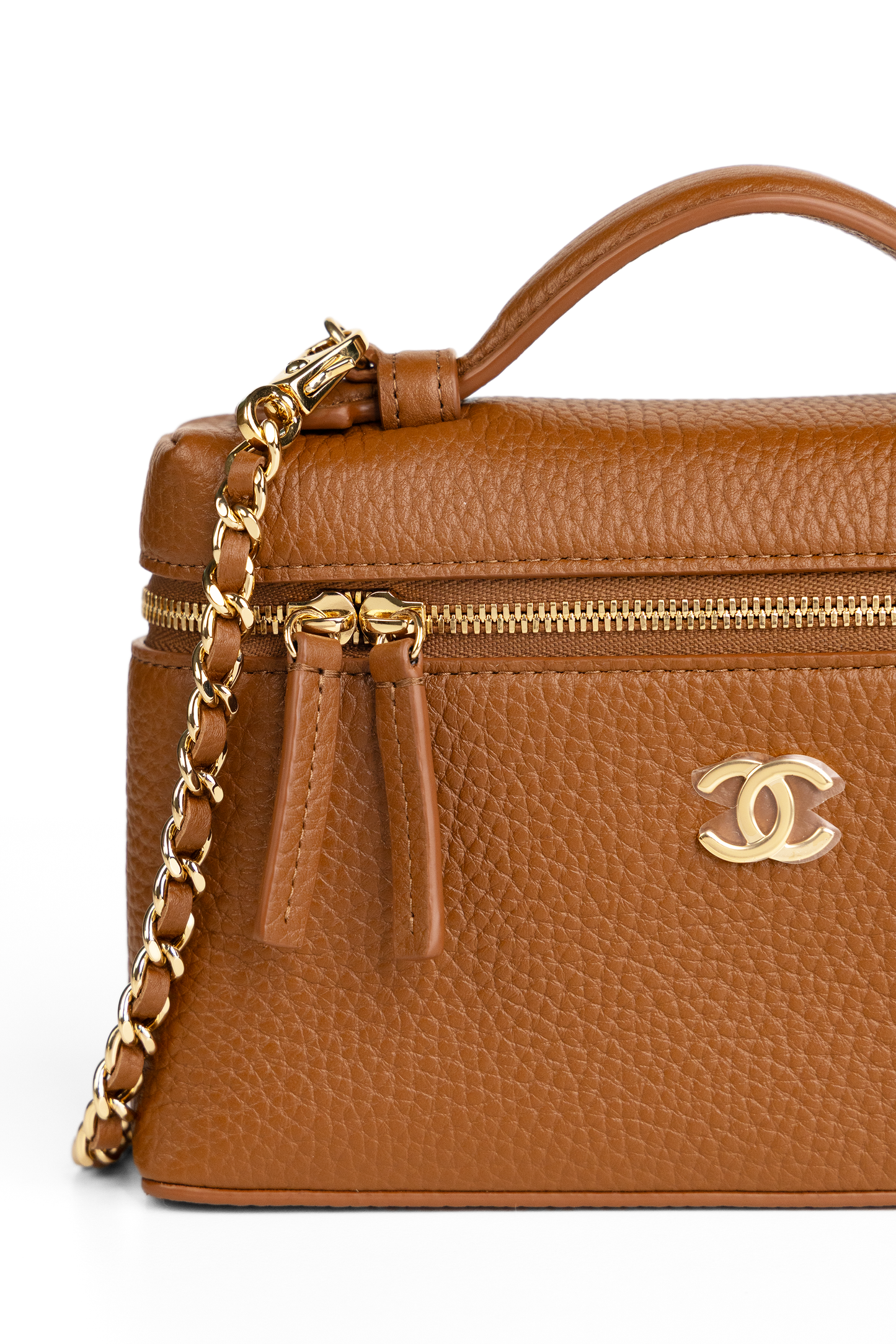 Chanel Vanity Case with Chain in Grained Calfskin Brown