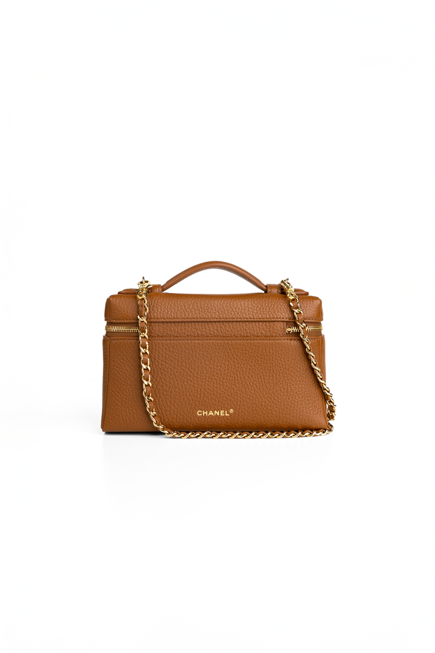 Chanel Vanity Case with Chain in Grained Calfskin Brown