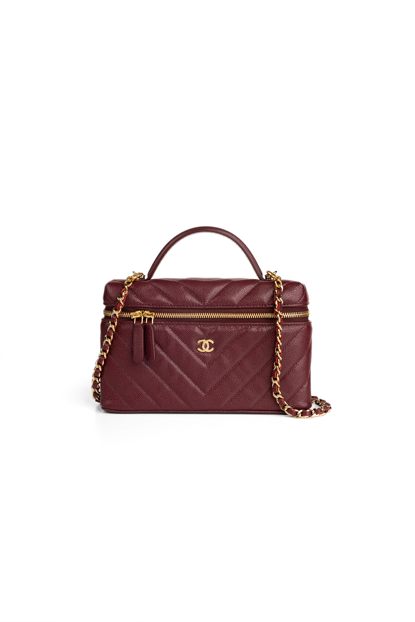 Chanel Vanity Case with Chain in Caviar Dark Burgundy