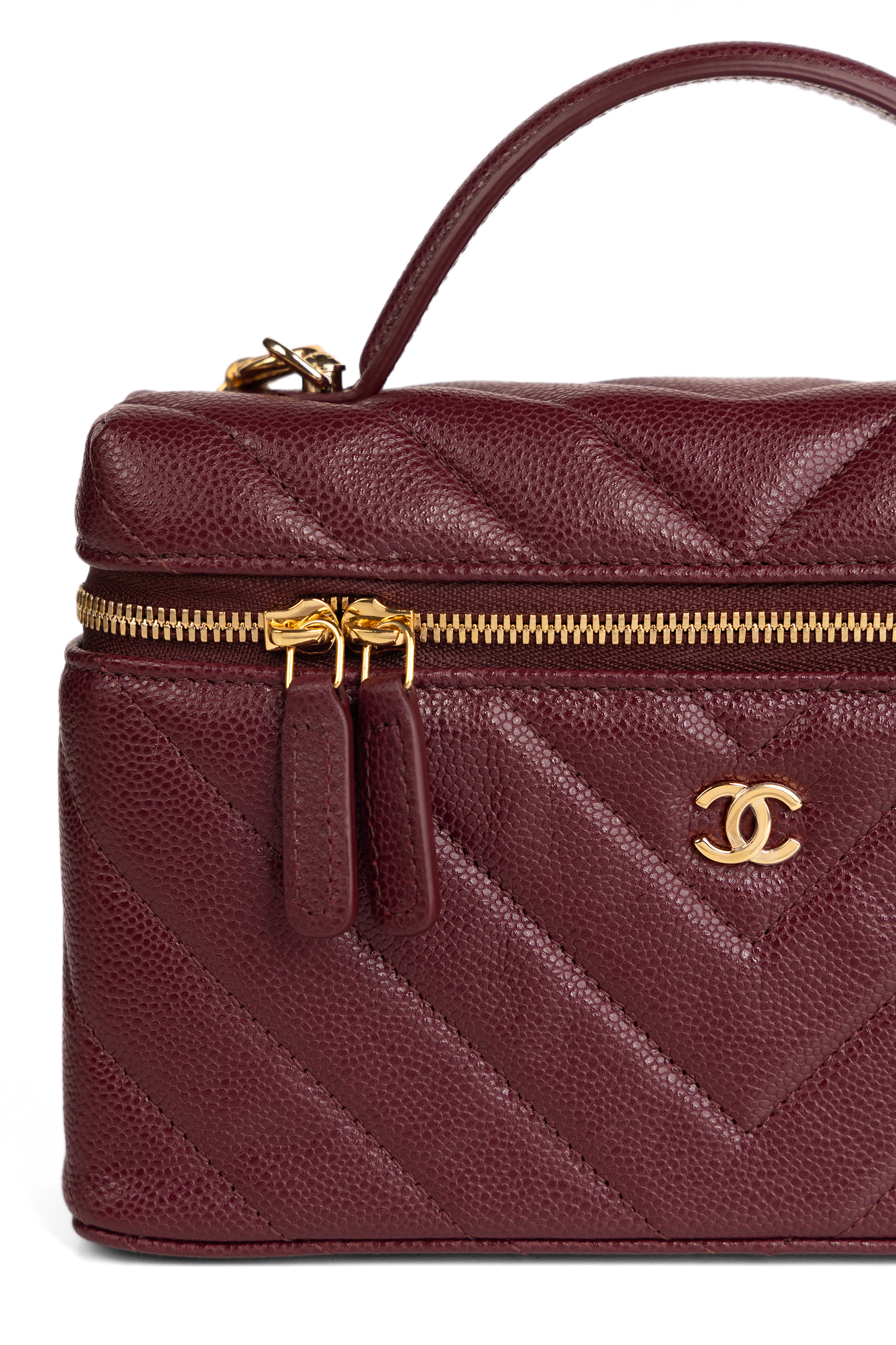 Chanel Vanity Case with Chain in Caviar Dark Burgundy
