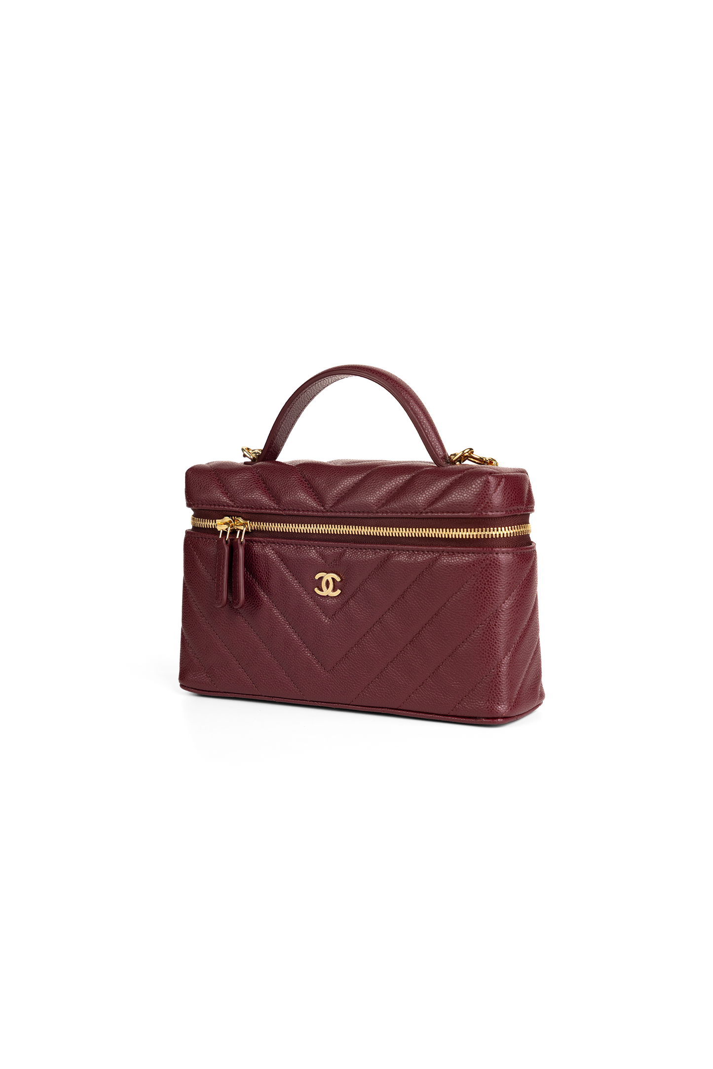Chanel Vanity Case with Chain in Caviar Dark Burgundy