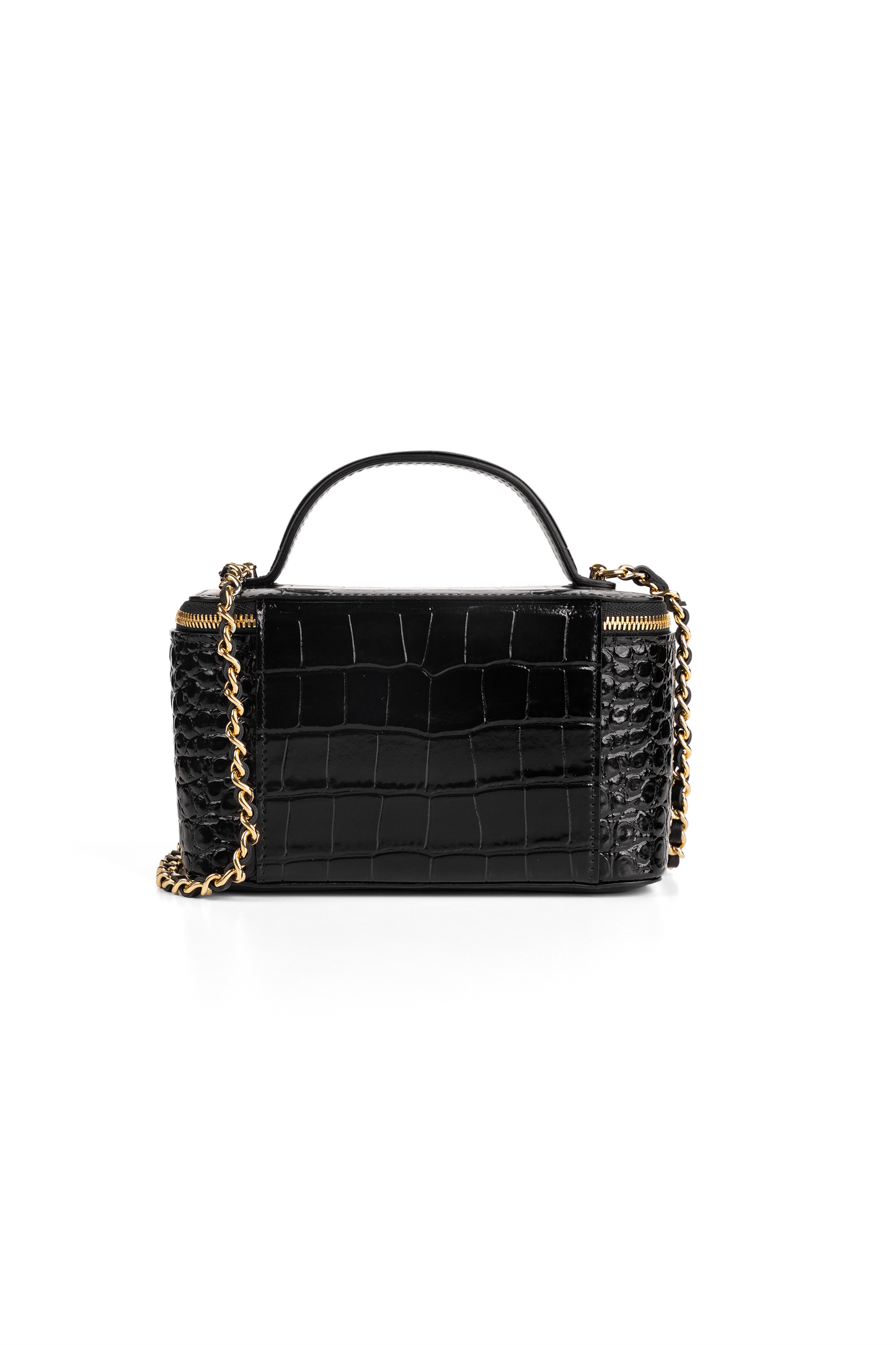 Chanel Black Crocodile Embossed Vanity Case with Chain