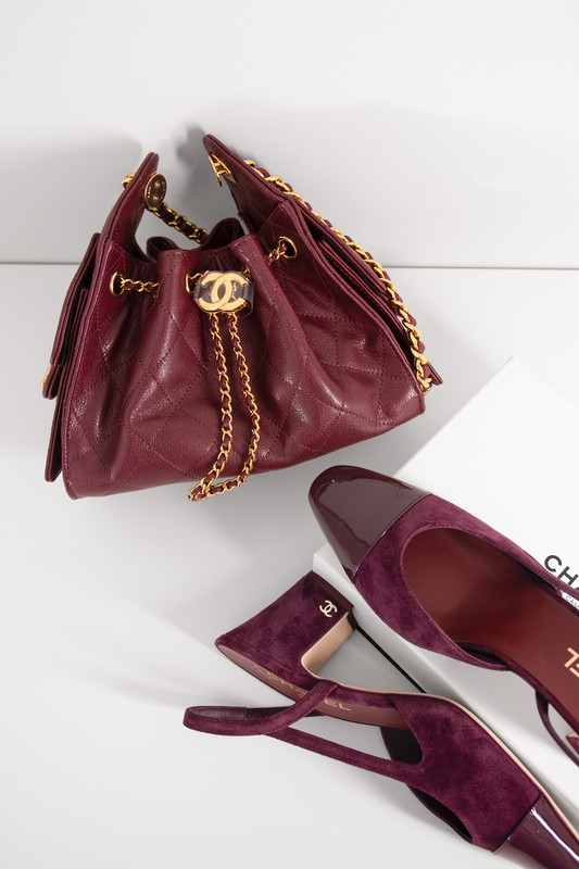 Chanel Mini Hobo 25 Bag & Suede Slingbacks in Burgundy