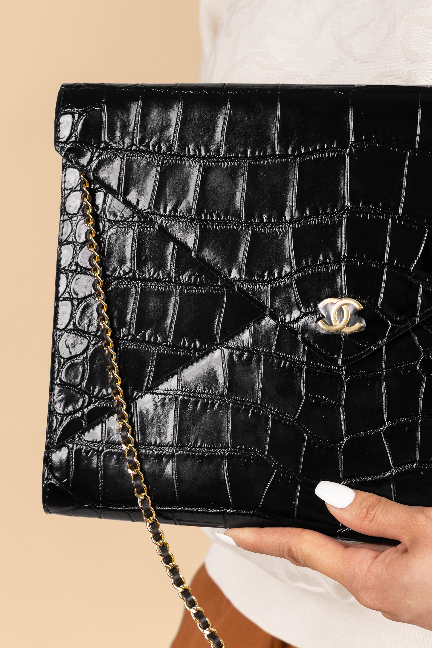 Chanel Clutch with Chain in Black Crocodile Embossed Calfskin