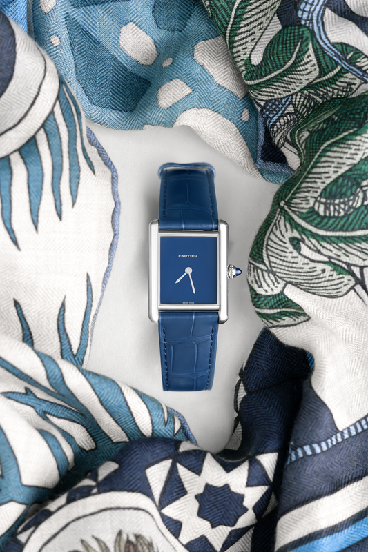 Cartier Limited Edition Tank Watch in Blue Alligator Strap