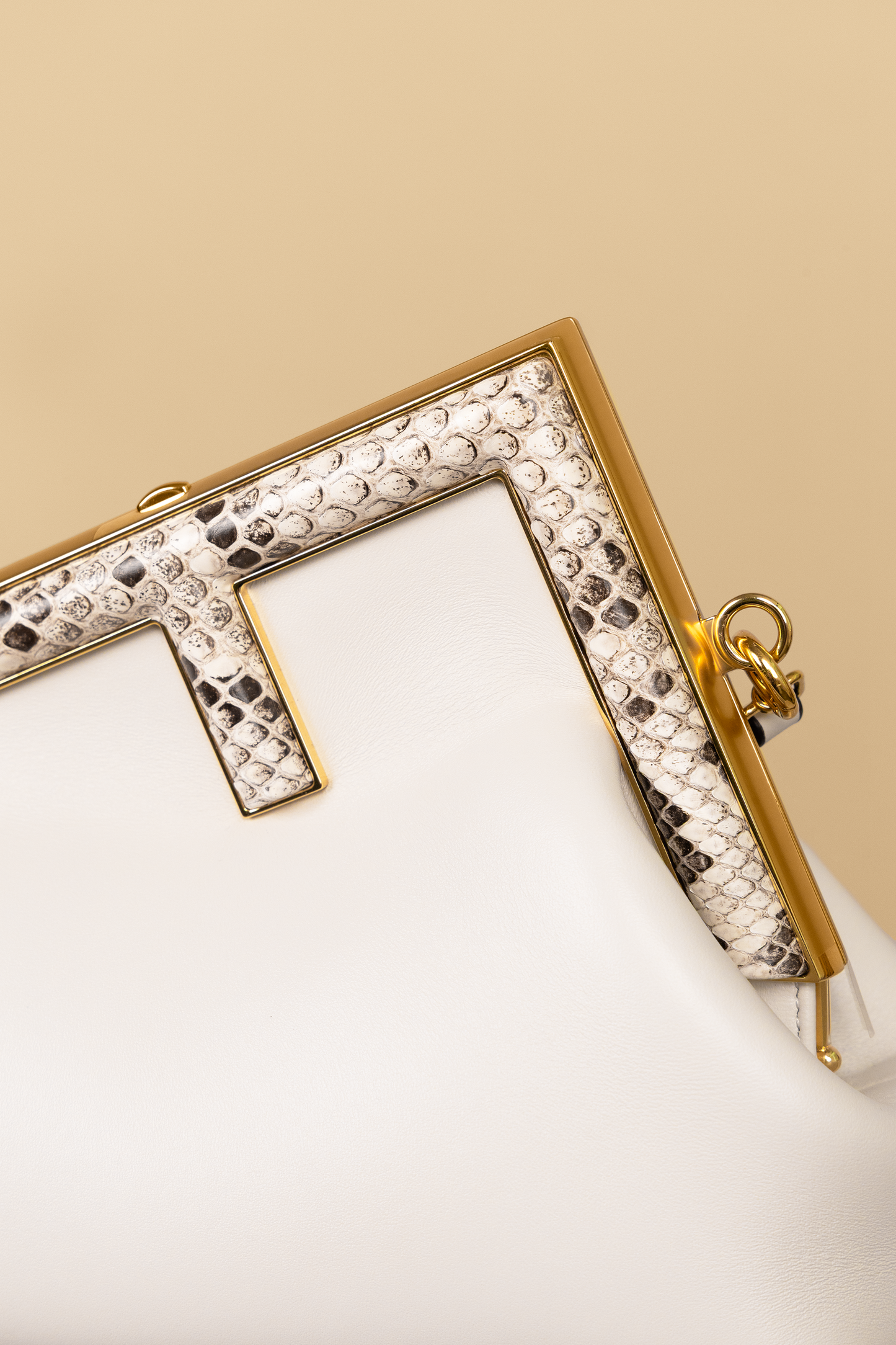 Fendi First Small White Leather Bag with Python Trim