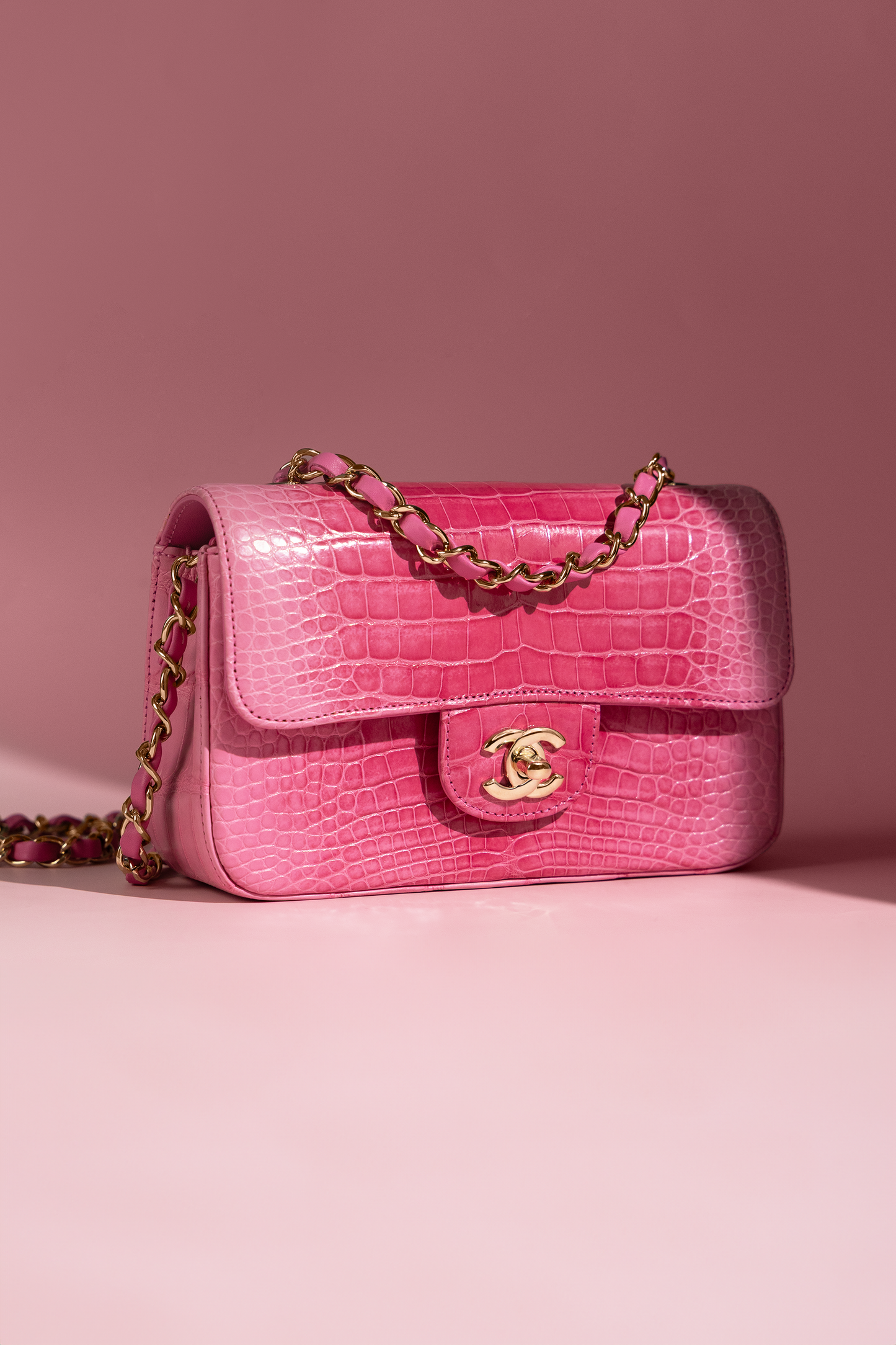Chanel Mini Flap Bag in Shiny Alligator Ombre Rose