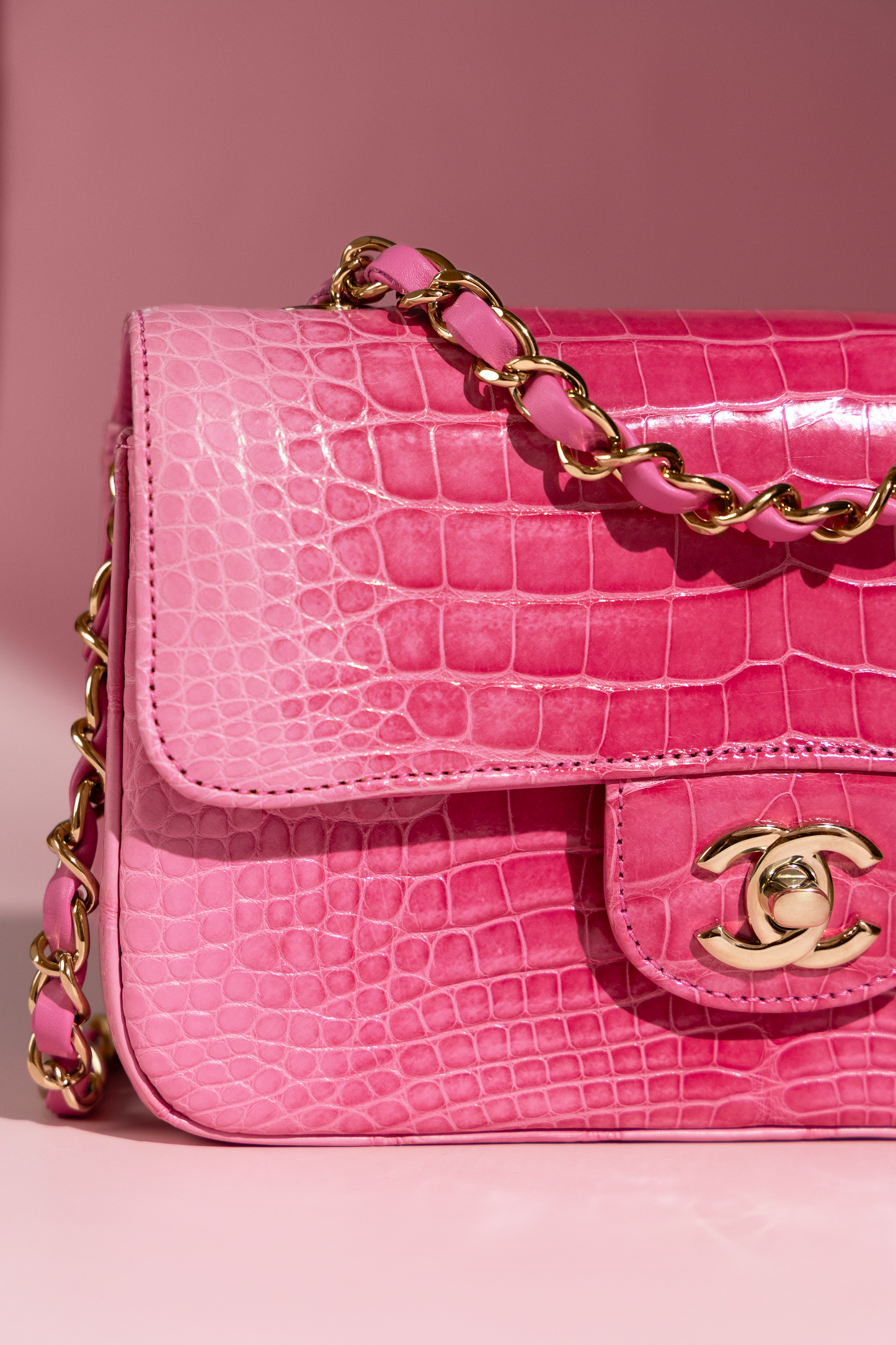 Chanel Mini Flap Bag in Shiny Alligator Ombre Rose