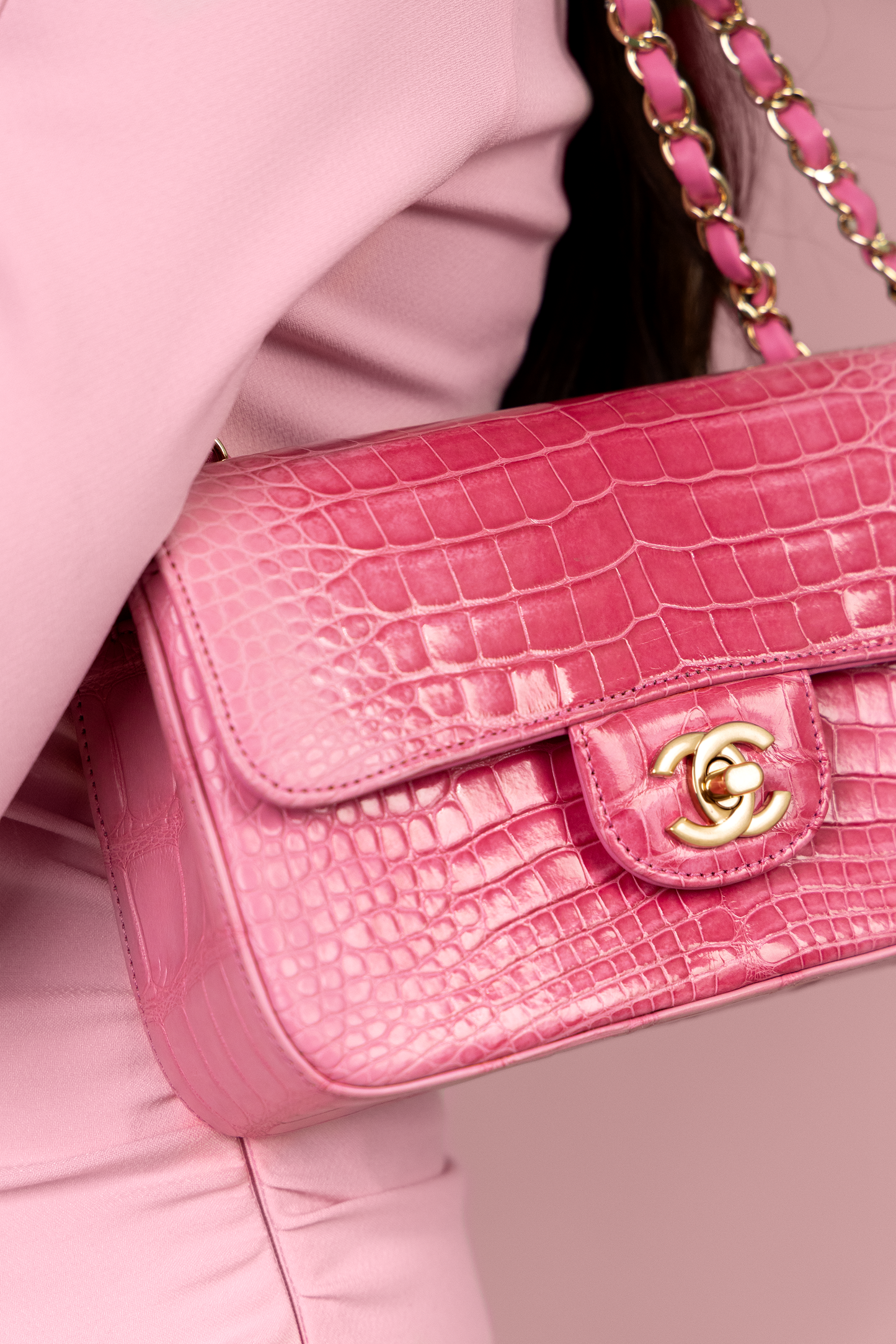 Chanel Mini Flap Bag in Shiny Alligator Ombre Rose