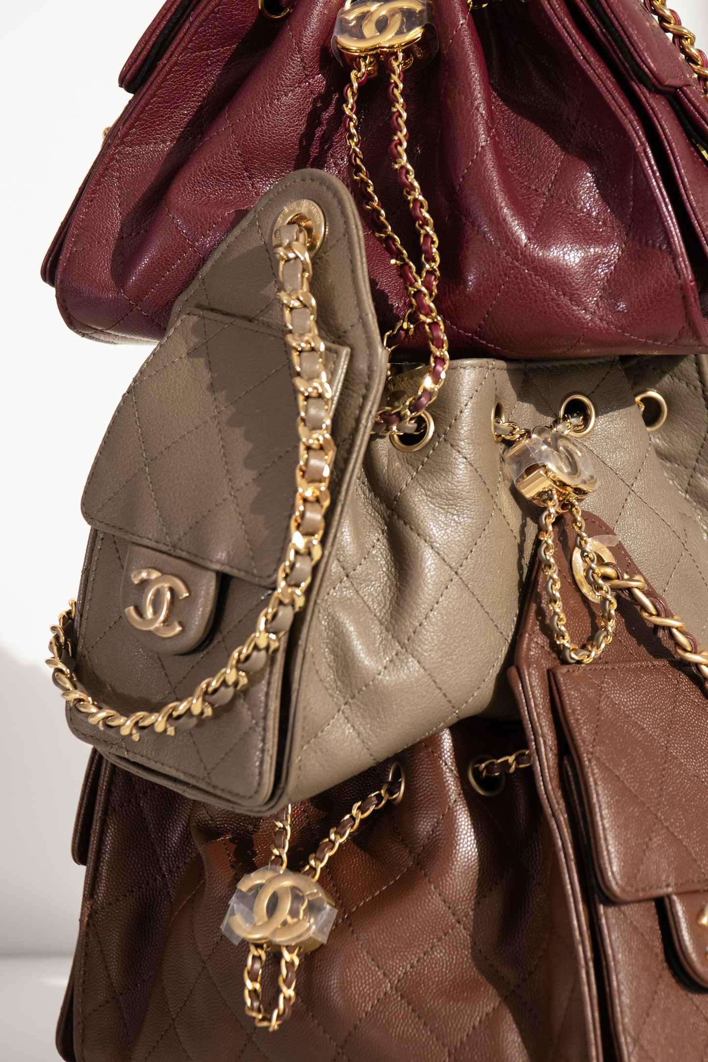 Chanel Hobo 25 Bags in Burgundy/Khaki/Brown