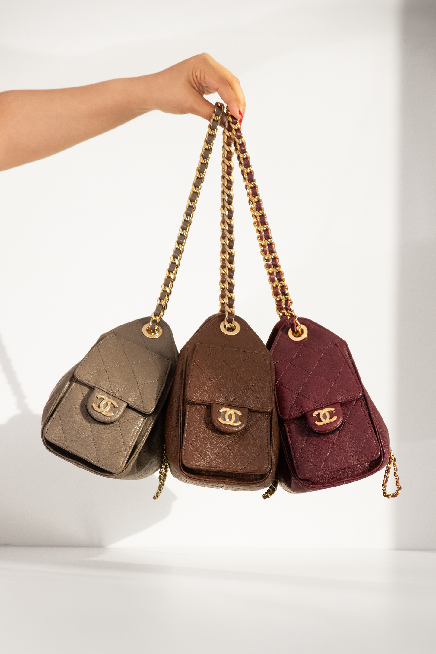 Chanel Hobo 25 Bags in Burgundy/Khaki/Brown