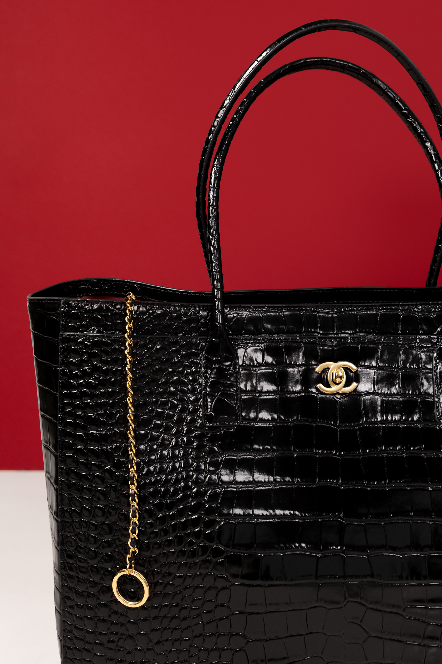 Chanel XLarge Crocodile Embossed Calfskin Shopping Bag in Black