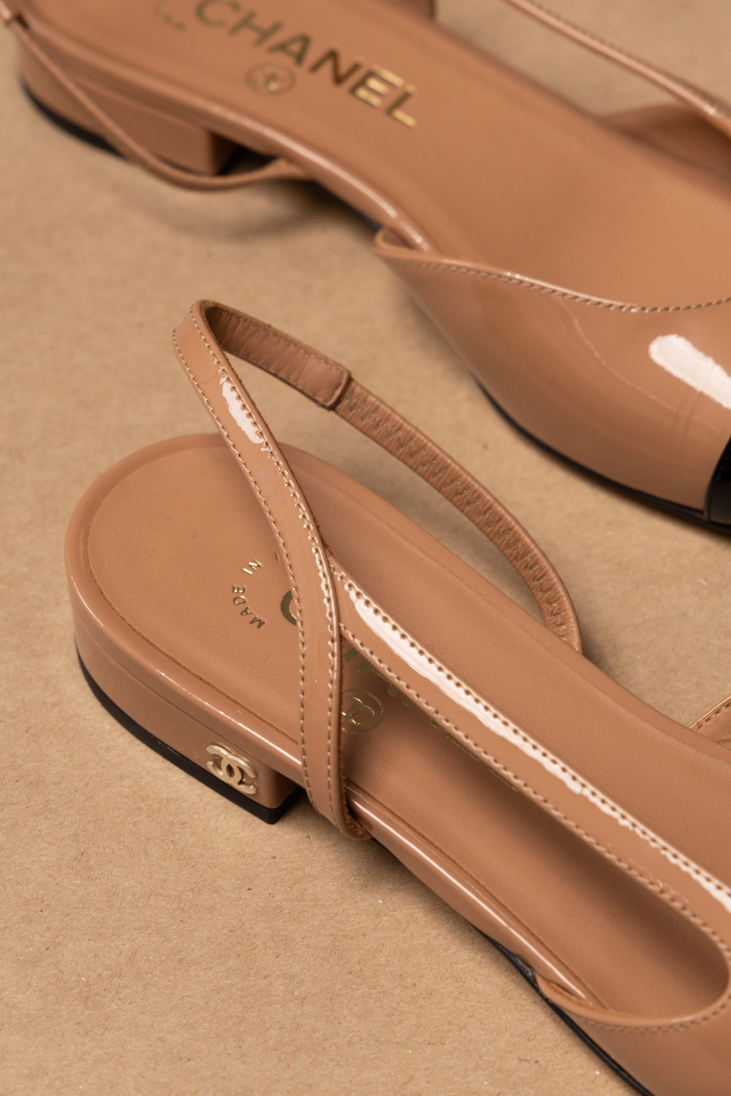 Chanel Flat Slingbacks in Nude/Black