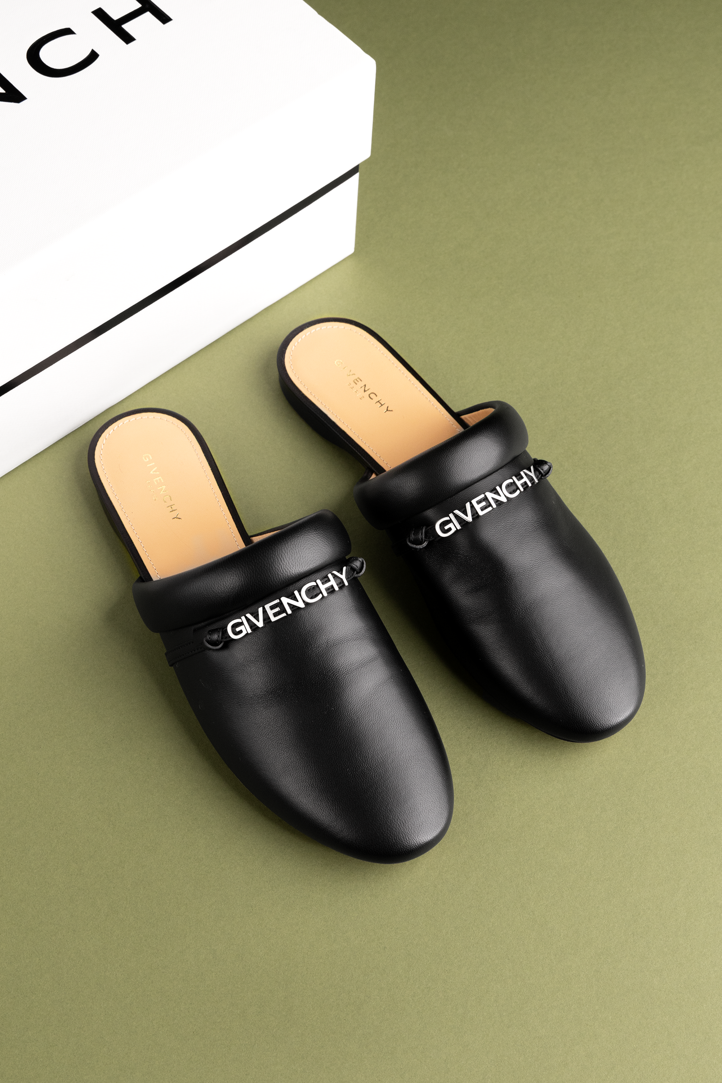 Givenchy Black Logo-Print Backless Mules