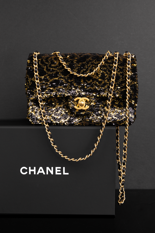 Chanel Mini Sequin Flap Bag in Black/Gold