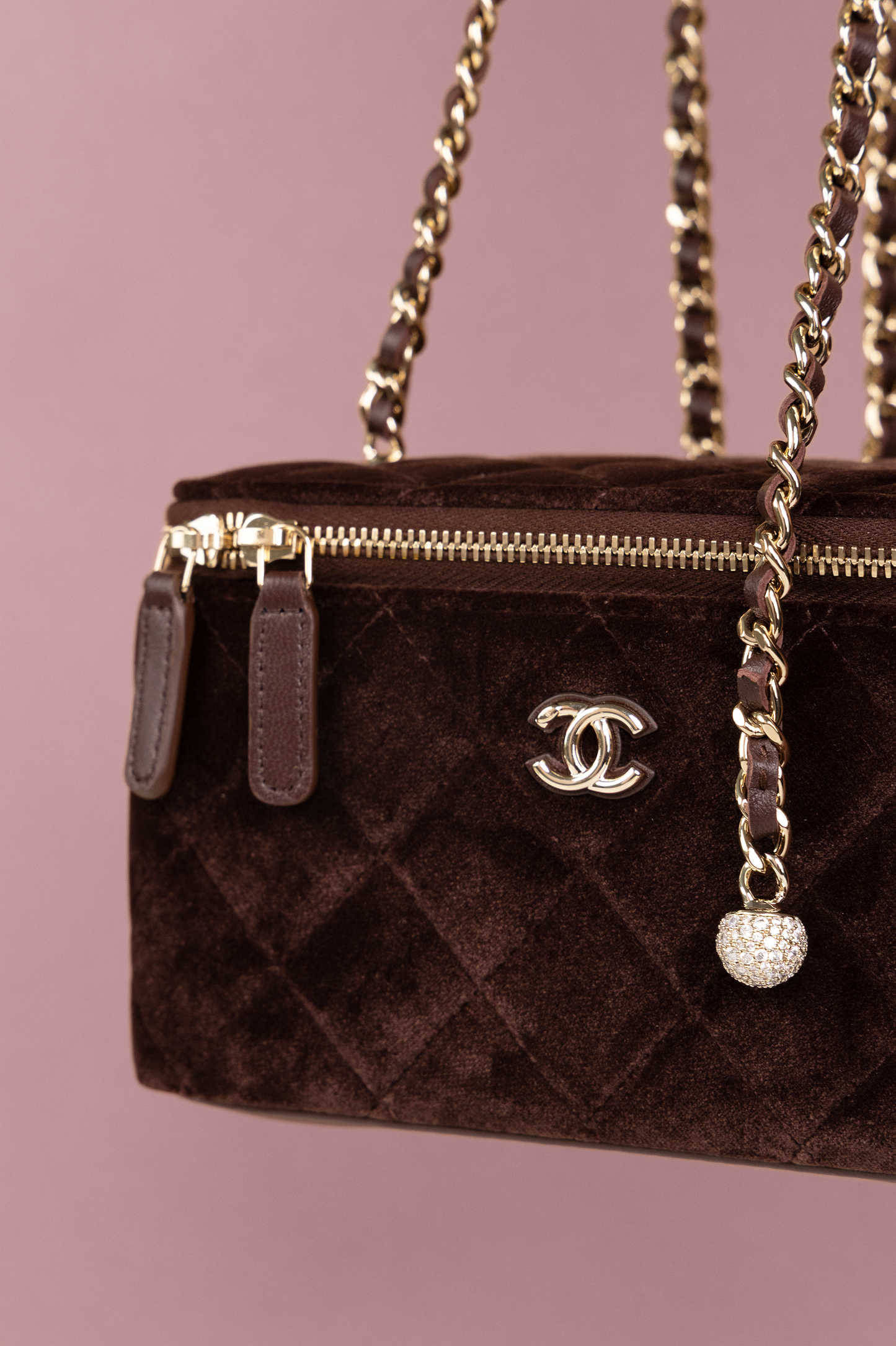 Chanel Suede Vanity with Adjustable Chain in Brown