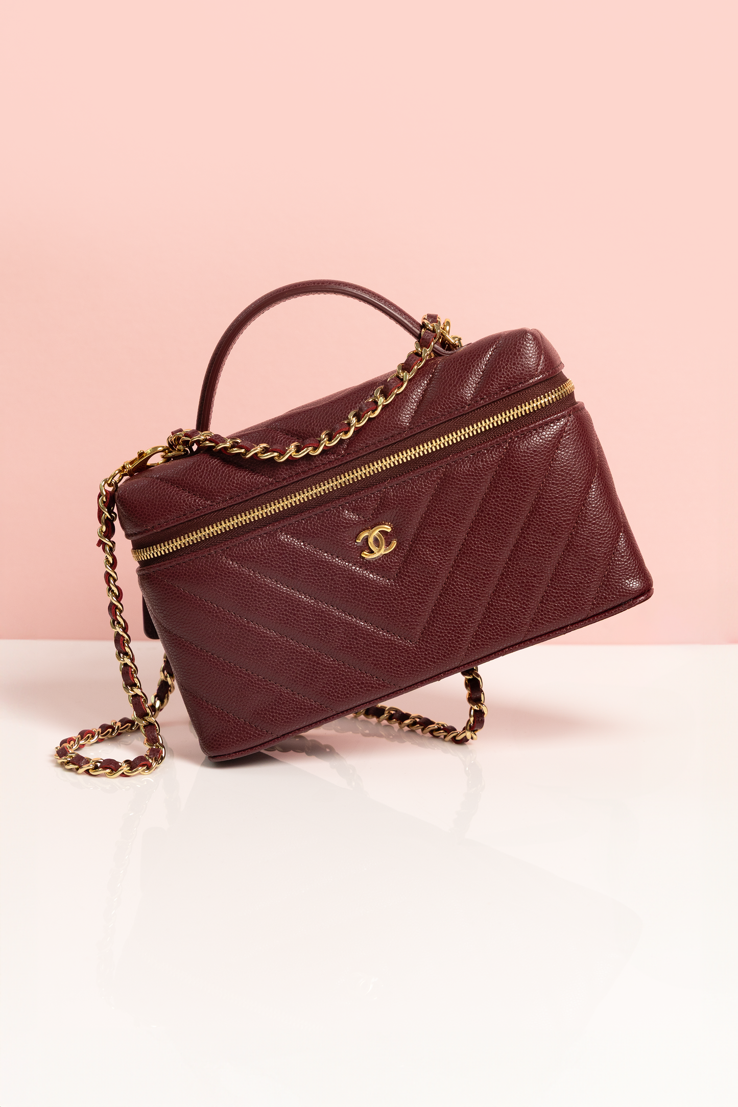 Chanel Vanity Case with Chain in Dark Burgundy