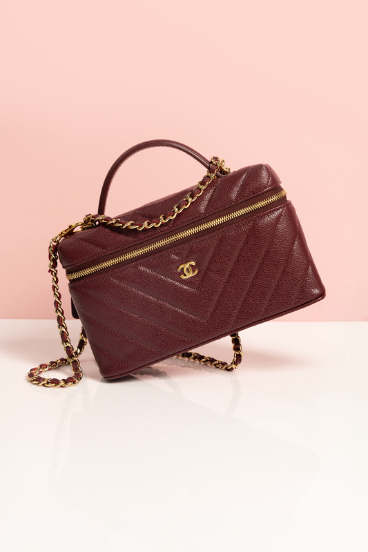 Chanel Vanity Case with Chain in Dark Burgundy