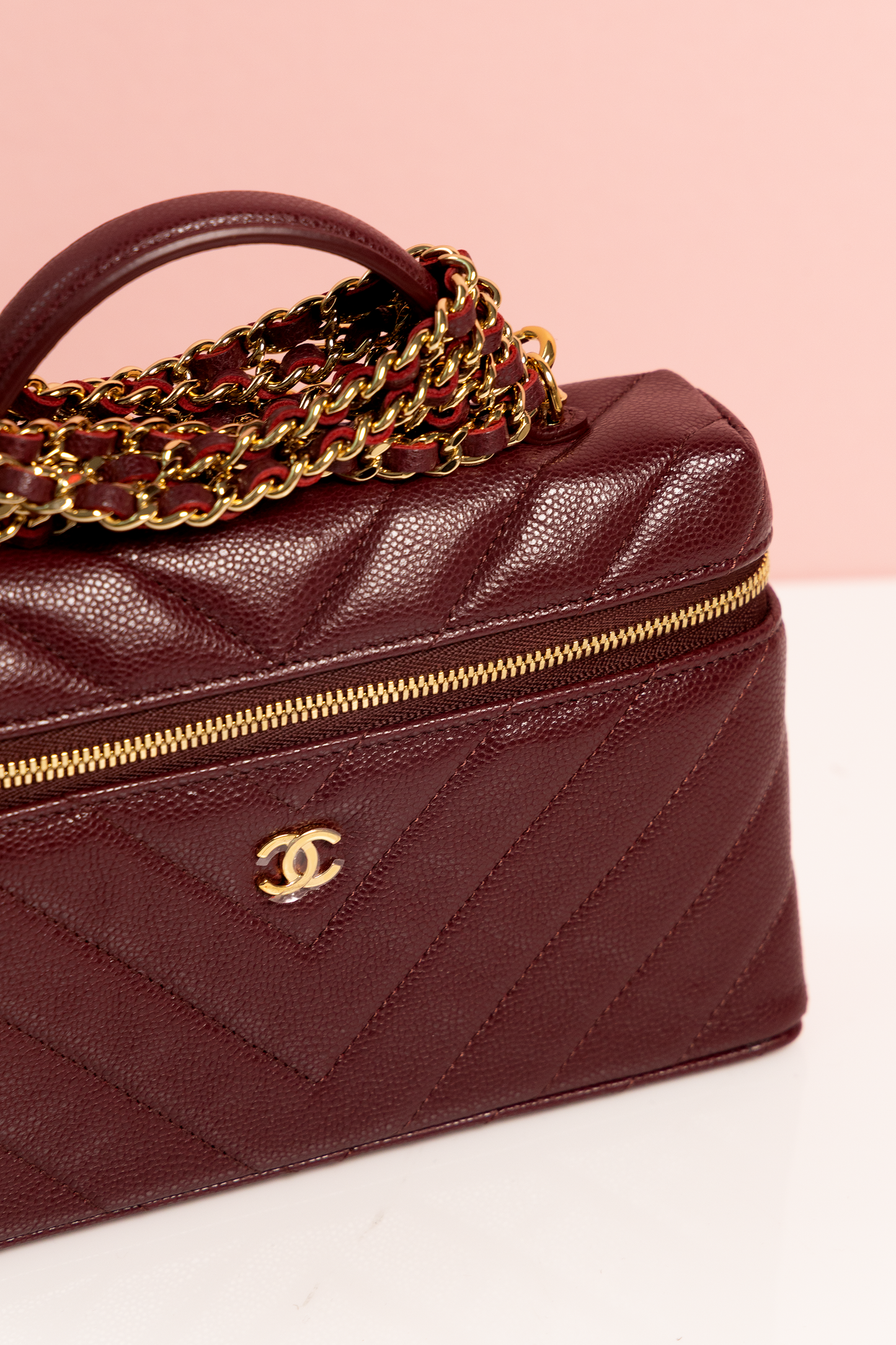 Chanel Vanity Case with Chain in Dark Burgundy
