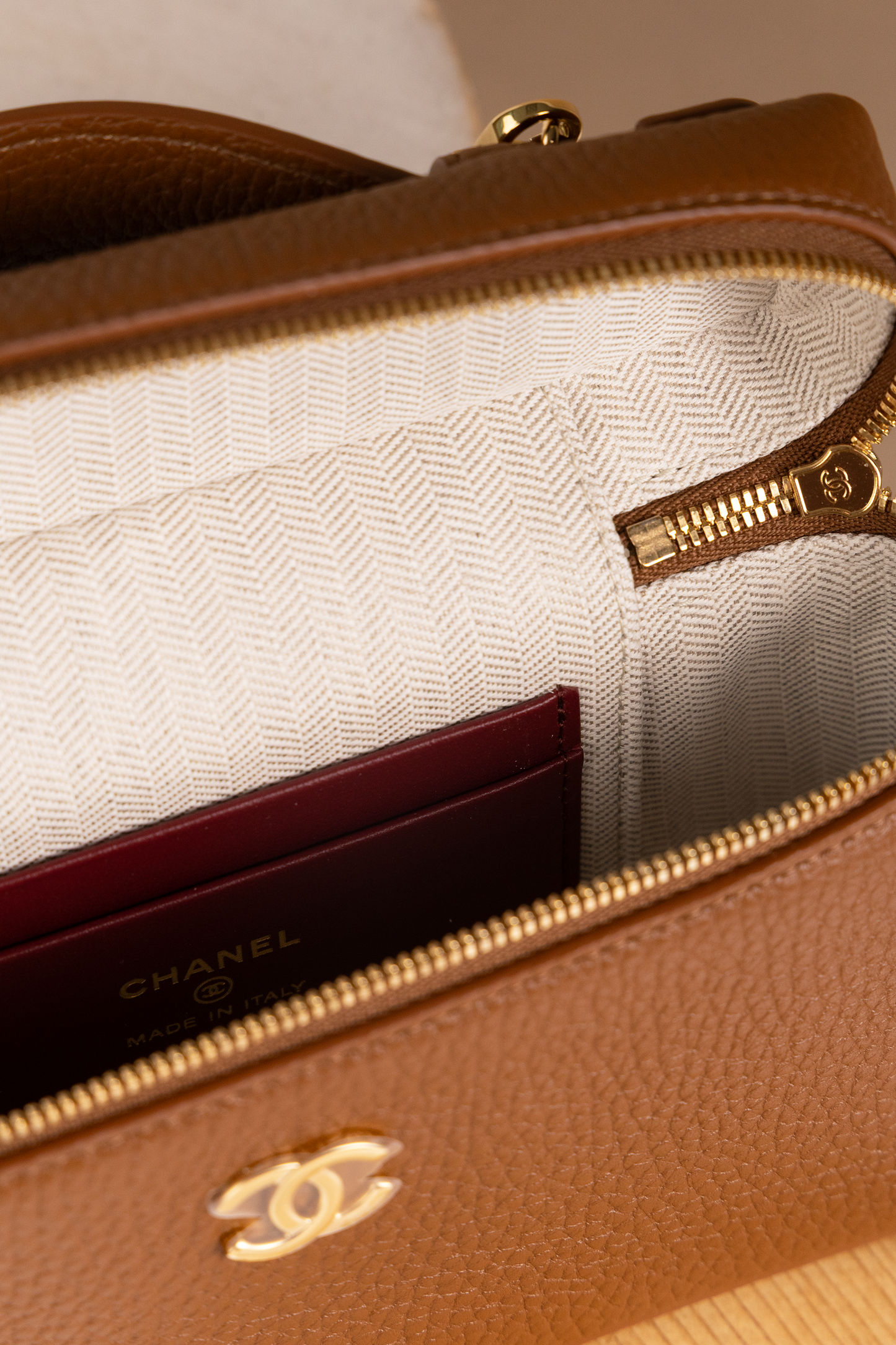 Chanel Vanity Case with Chain in Brown