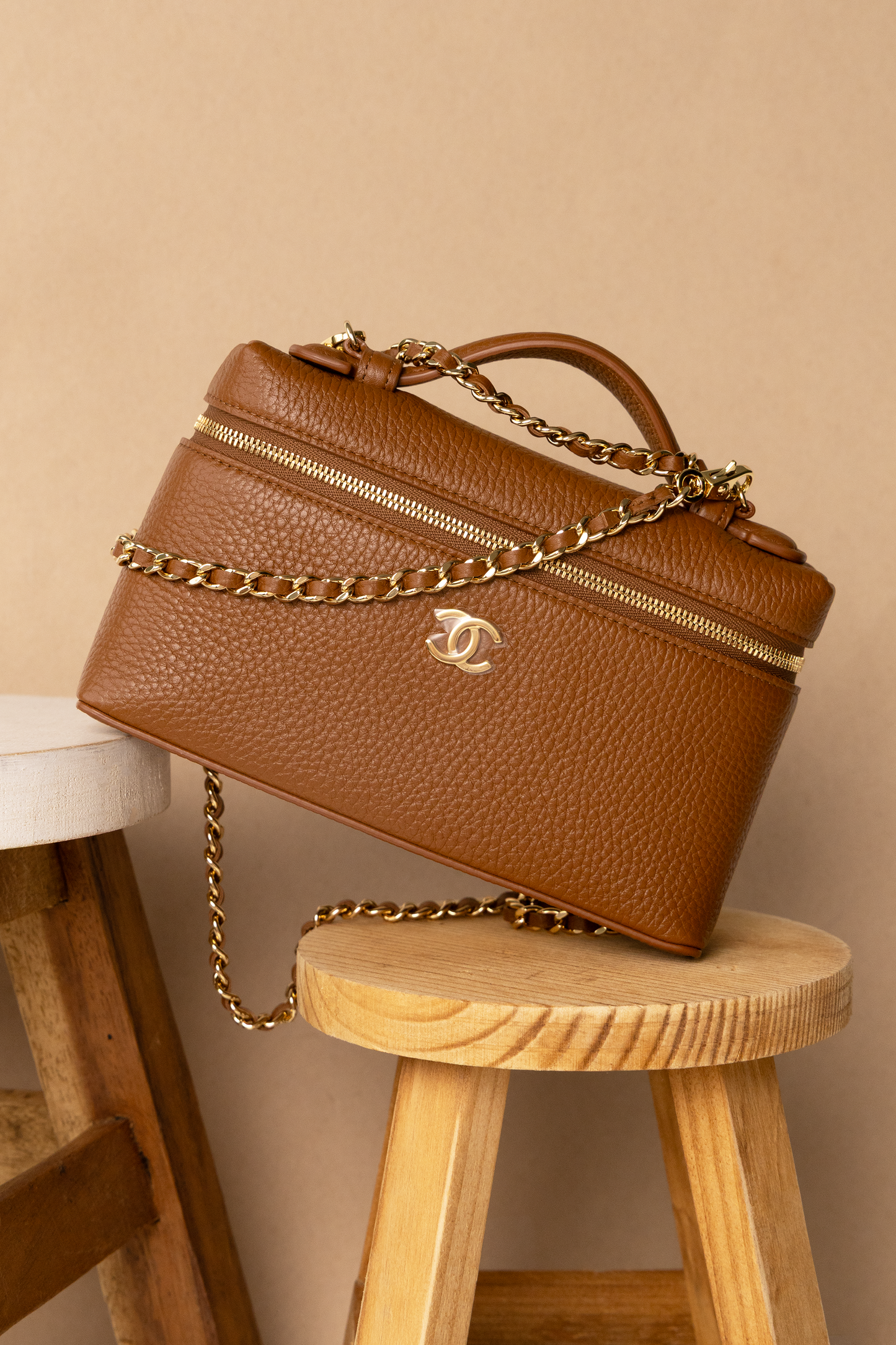 Chanel Vanity Case with Chain in Brown