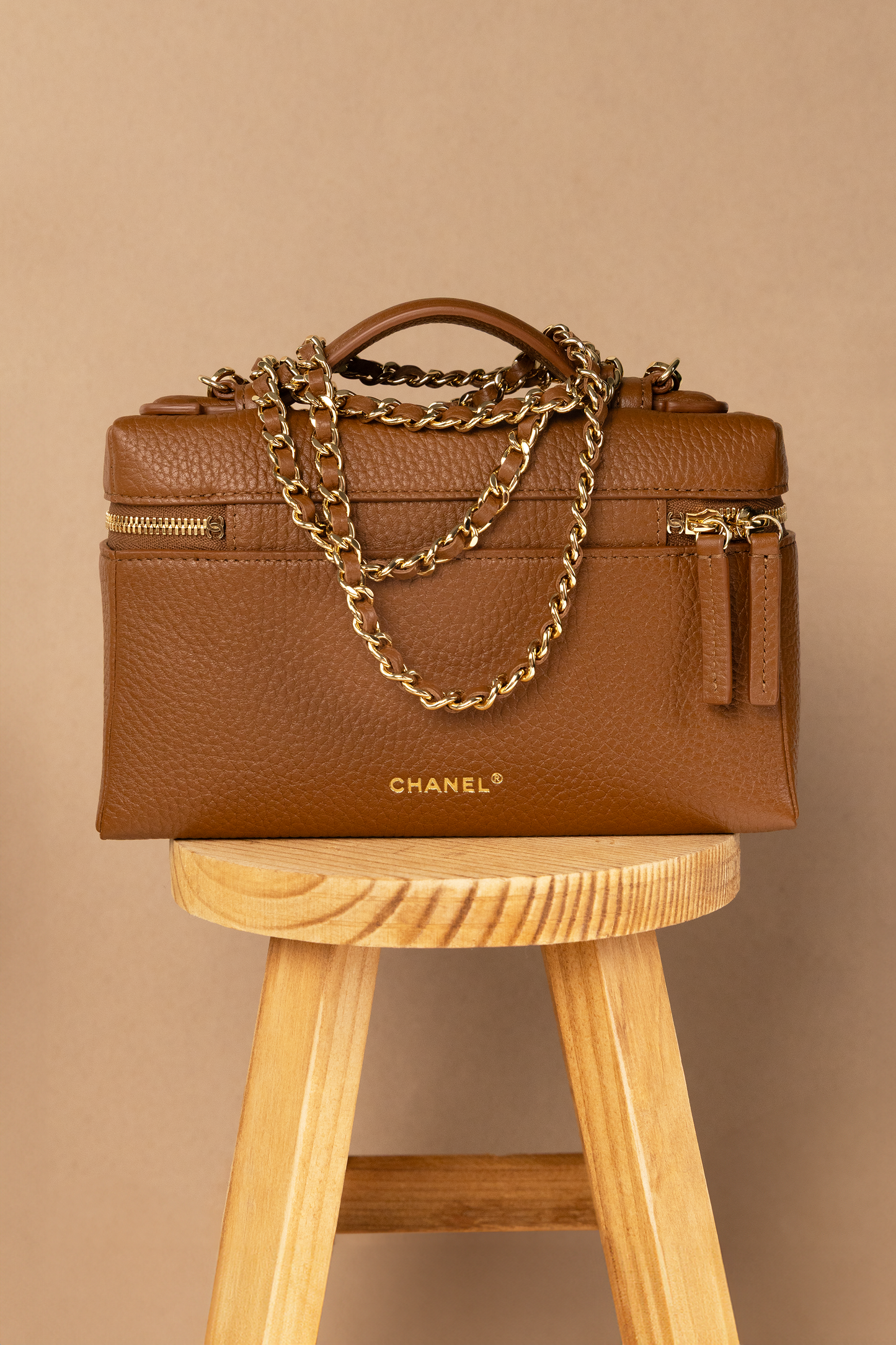 Chanel Vanity Case with Chain in Brown