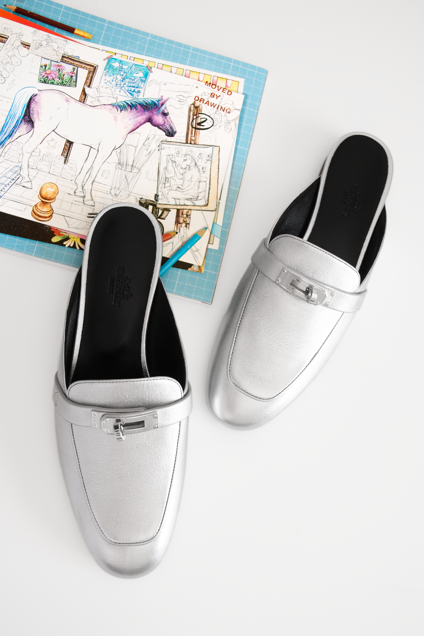 Hermès Oz Mule in Metallic Silver PHW