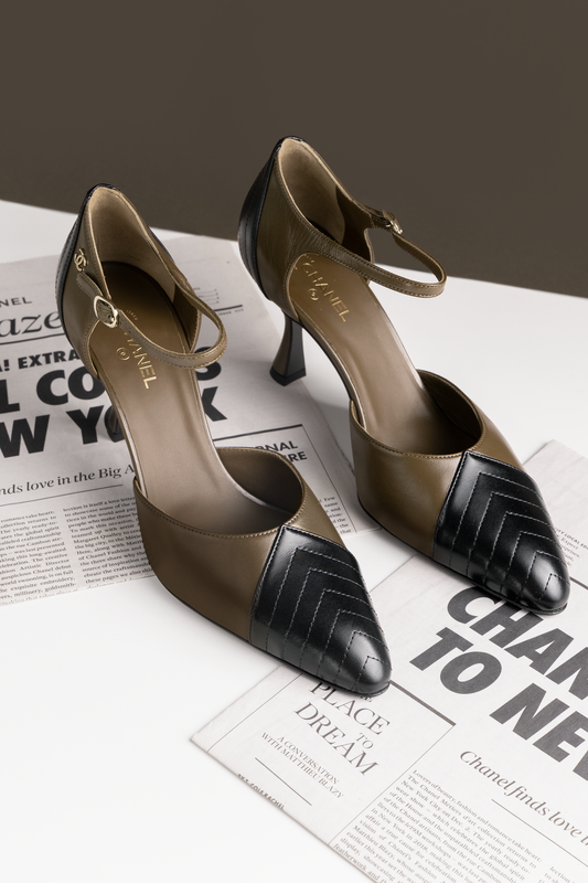 Chanel Mary Janes in Dark Khaki & Black