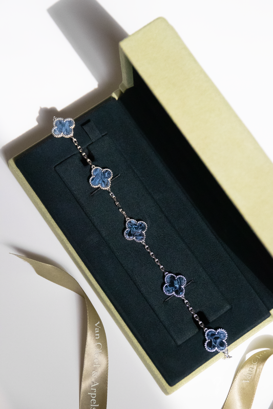 Van Cleef & Arpels Limited Edition Vintage Alhambra Bracelet in Pietersite Stone