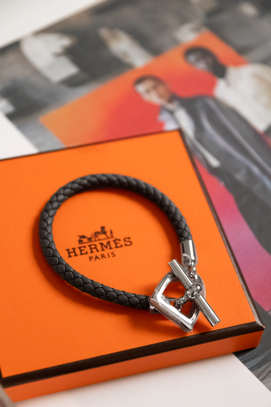 Hermès Glénan Black Bracelet PHW