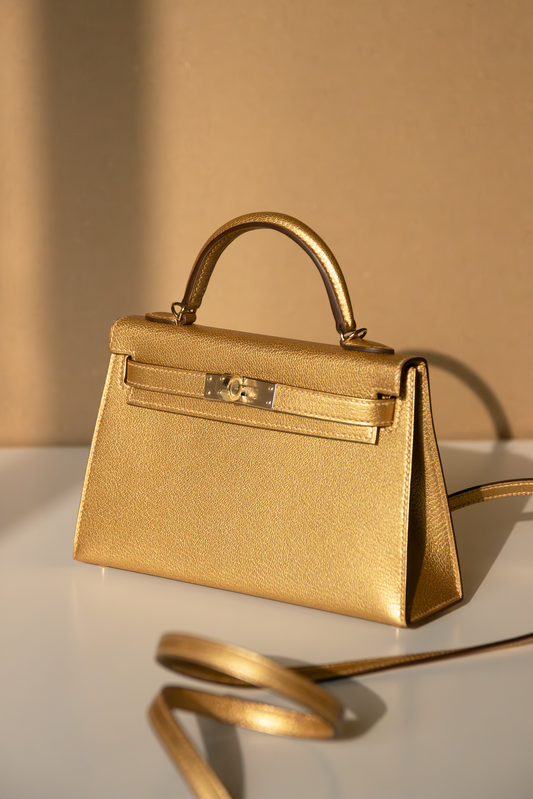 Hermès Mini Kelly Chevre Chamkilight Dore GHW