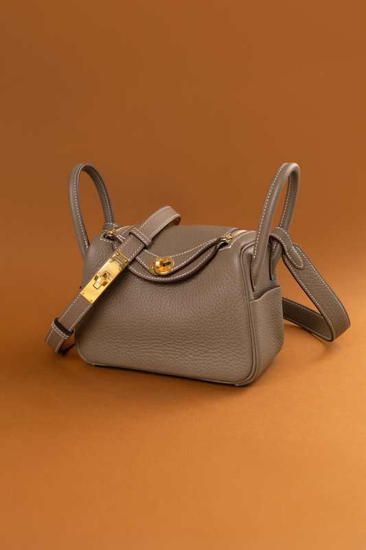 Hermès Mini Lindy Clemence Etoupe with Kelly Belt Etoupe GHW