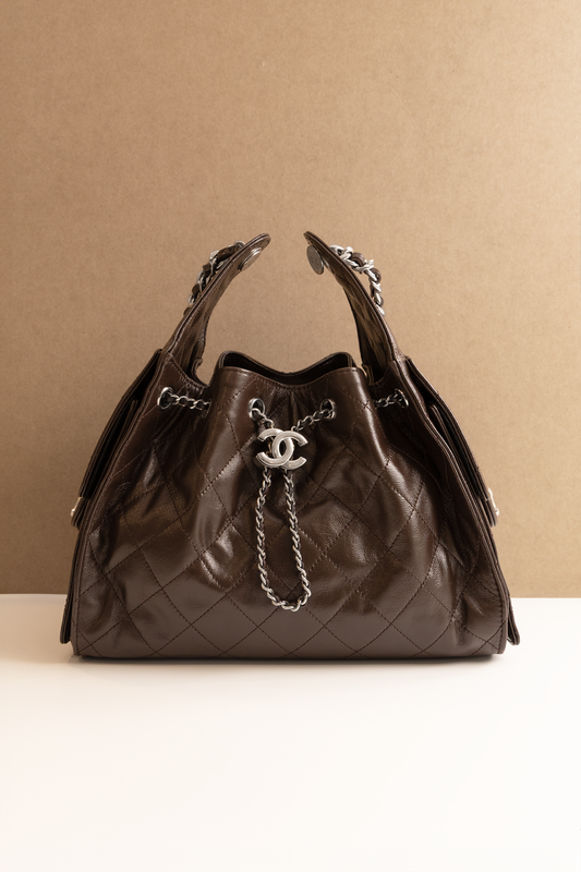 Chanel Small Shiny Hobo 25 Bag in Dark Brown