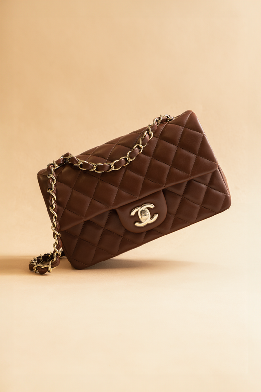 Chanel Mini Quilted Lambskin Flap Bag in Brown