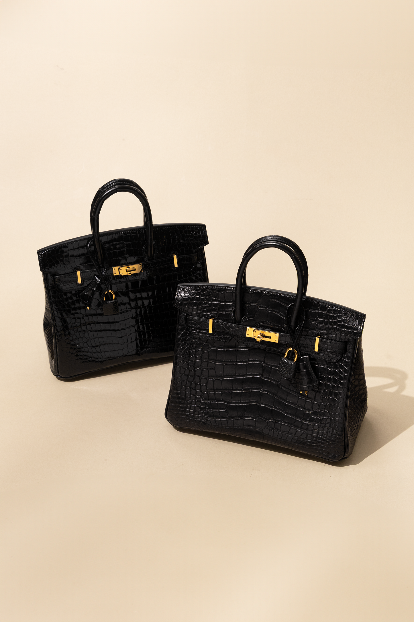 Hermès Birkin 25 Black Shiny Crocodile GHW & Birkin 25 Black Matte Alligator GHW