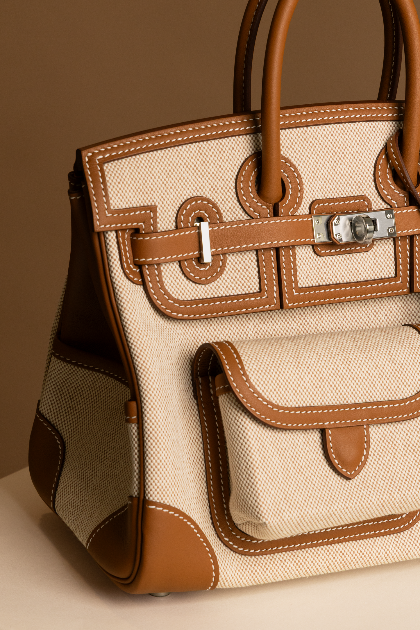 Hermès Birkin 25 Cargo Canvas/Swift Calfskin in Ecru Beige/Gold PHW