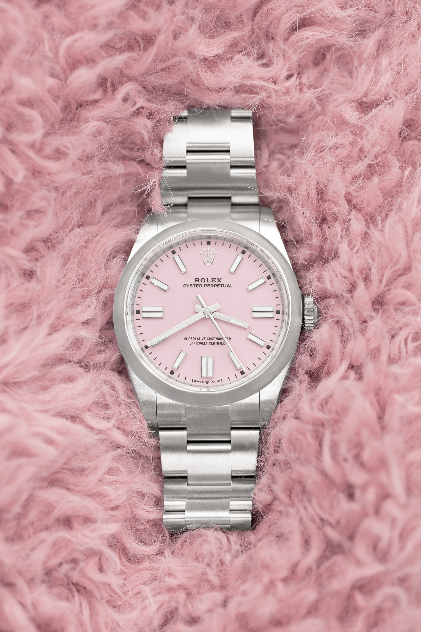 Rolex Oyster Perpetual Pink Dial Watch 42MM