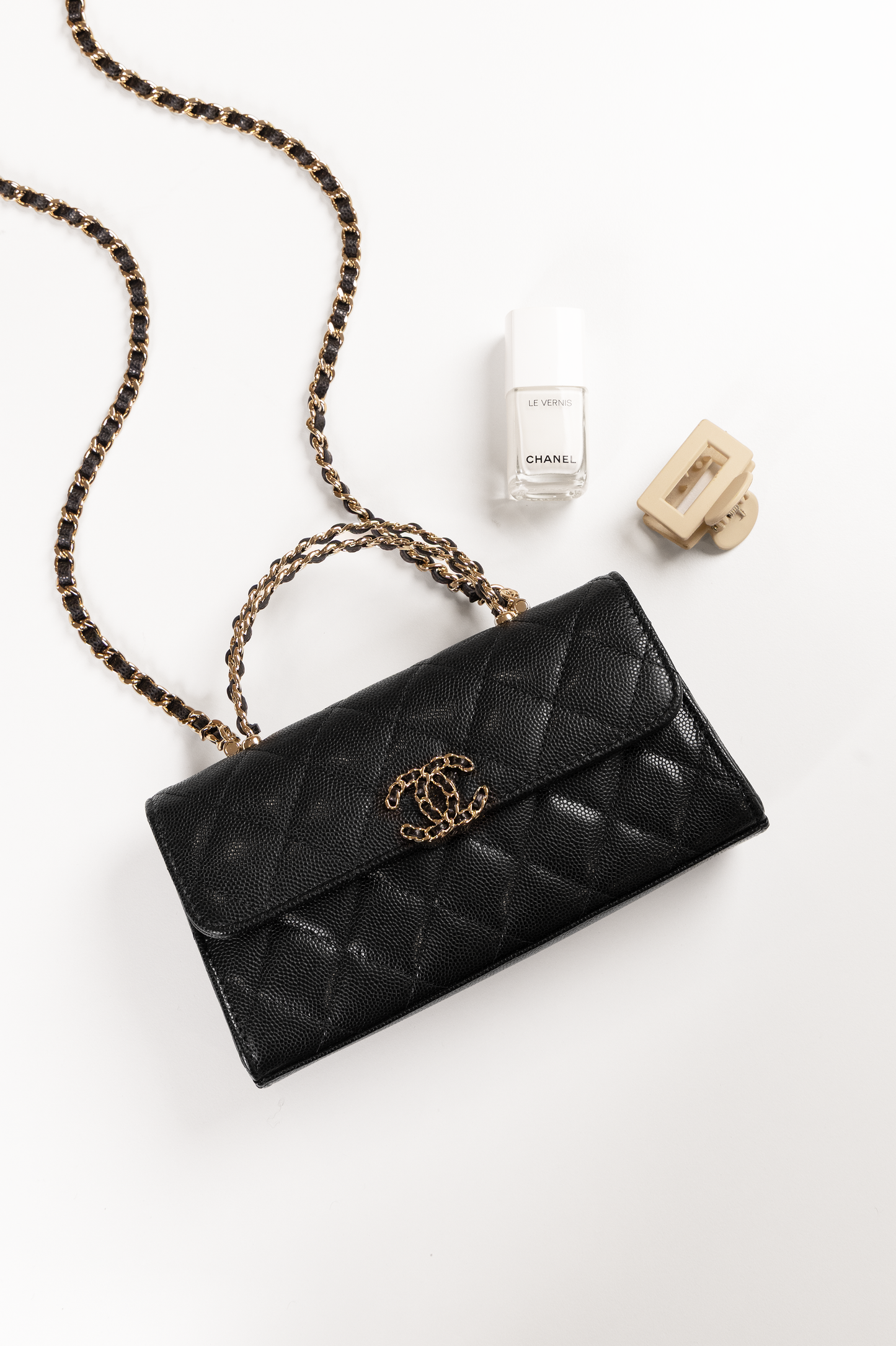 Chanel Black O-Phone Holder with Top Handle & Chain