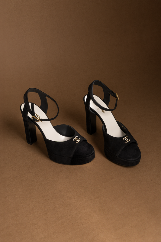 Chanel Black Suede Sandals