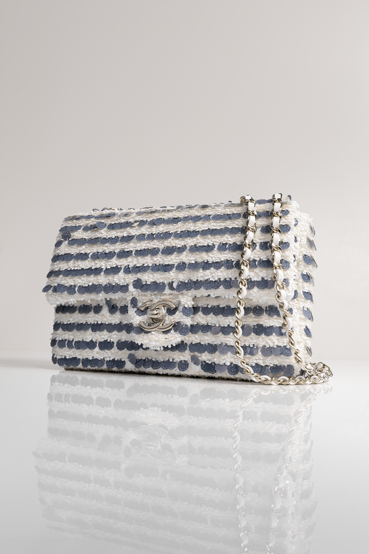 Chanel Mini Sequin Flap Bag in White/Blue